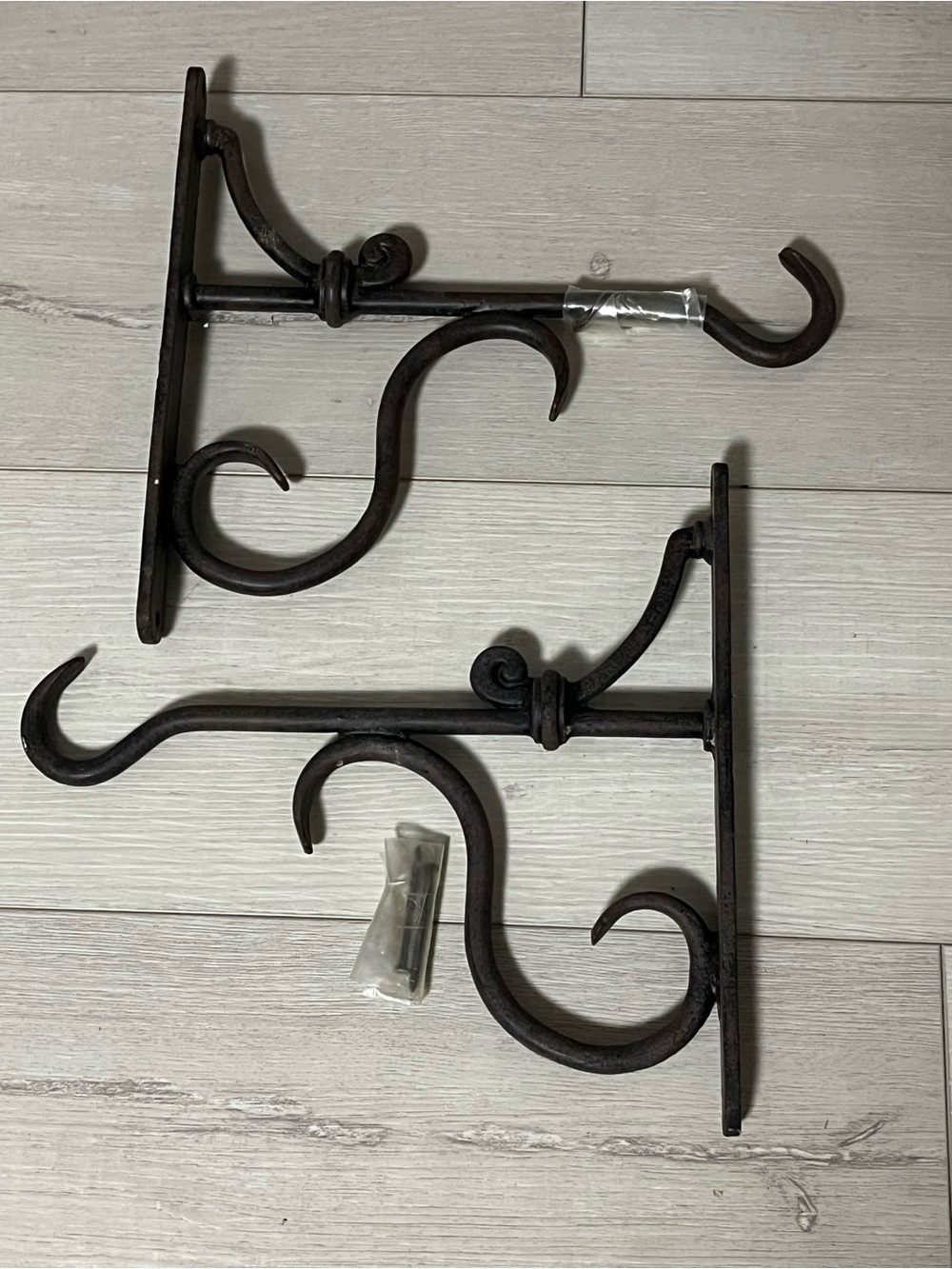 Decorative Black Iron Wall Hook Bracket Pair